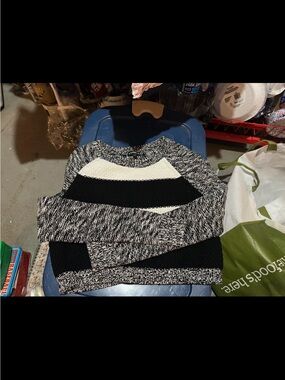 Black and White Striped Knit Cropped Express Sweater